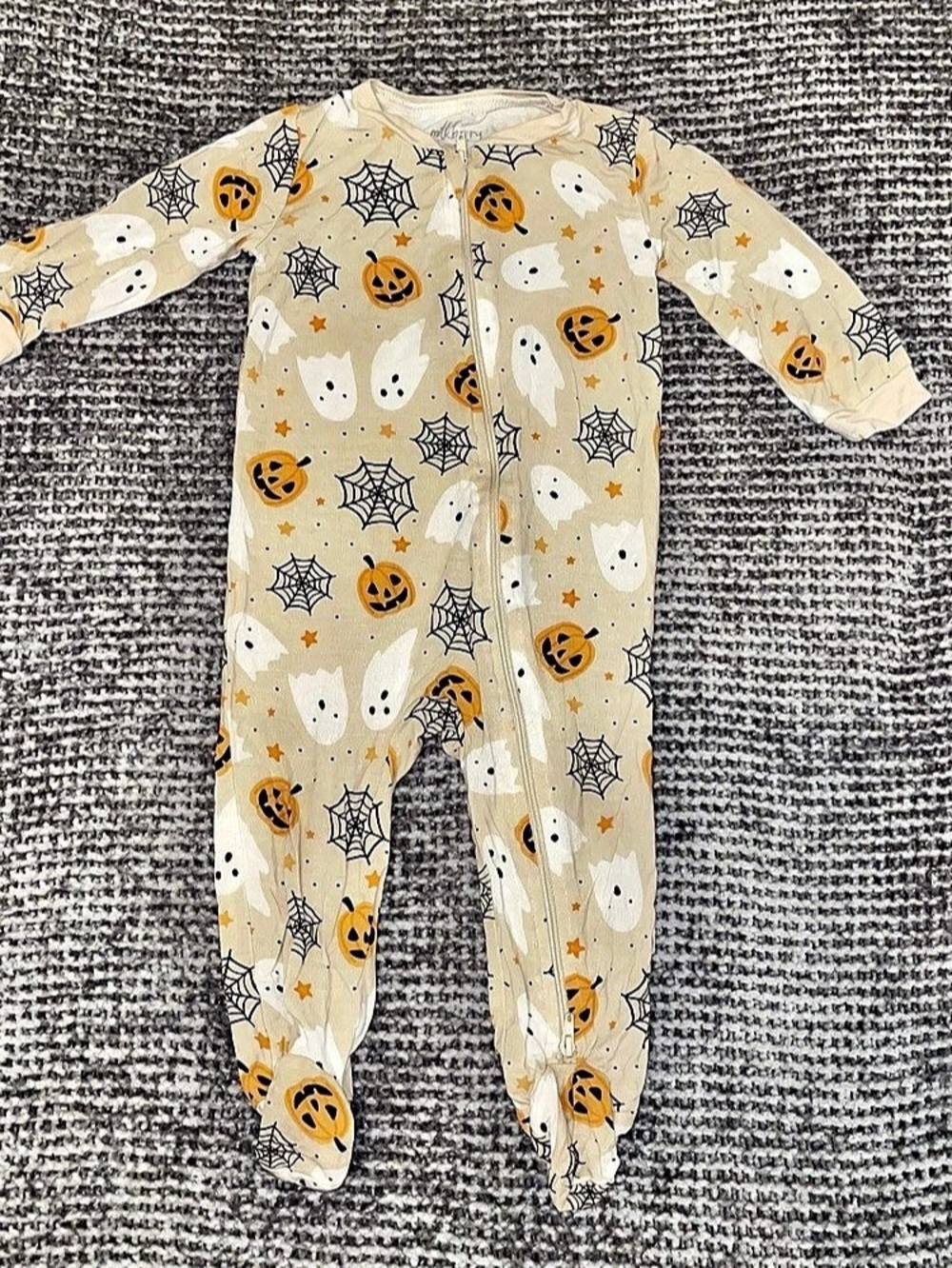 milkberry Halloween Ghost Pumpkin Spiderweb Footed Sleeper 6-9M